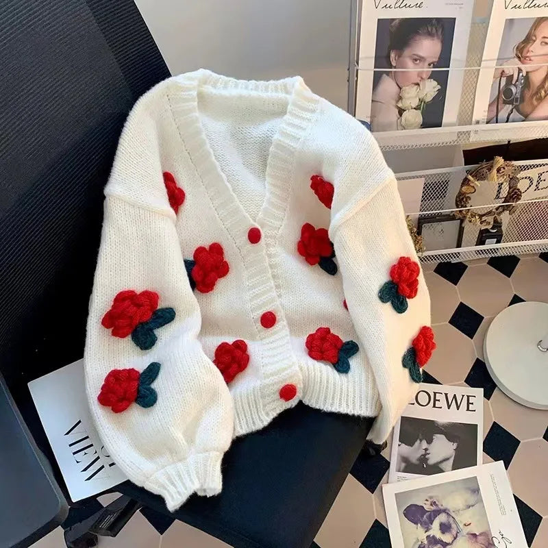 Floral Knit Cardigan for Women – Autumn/Winter Chic