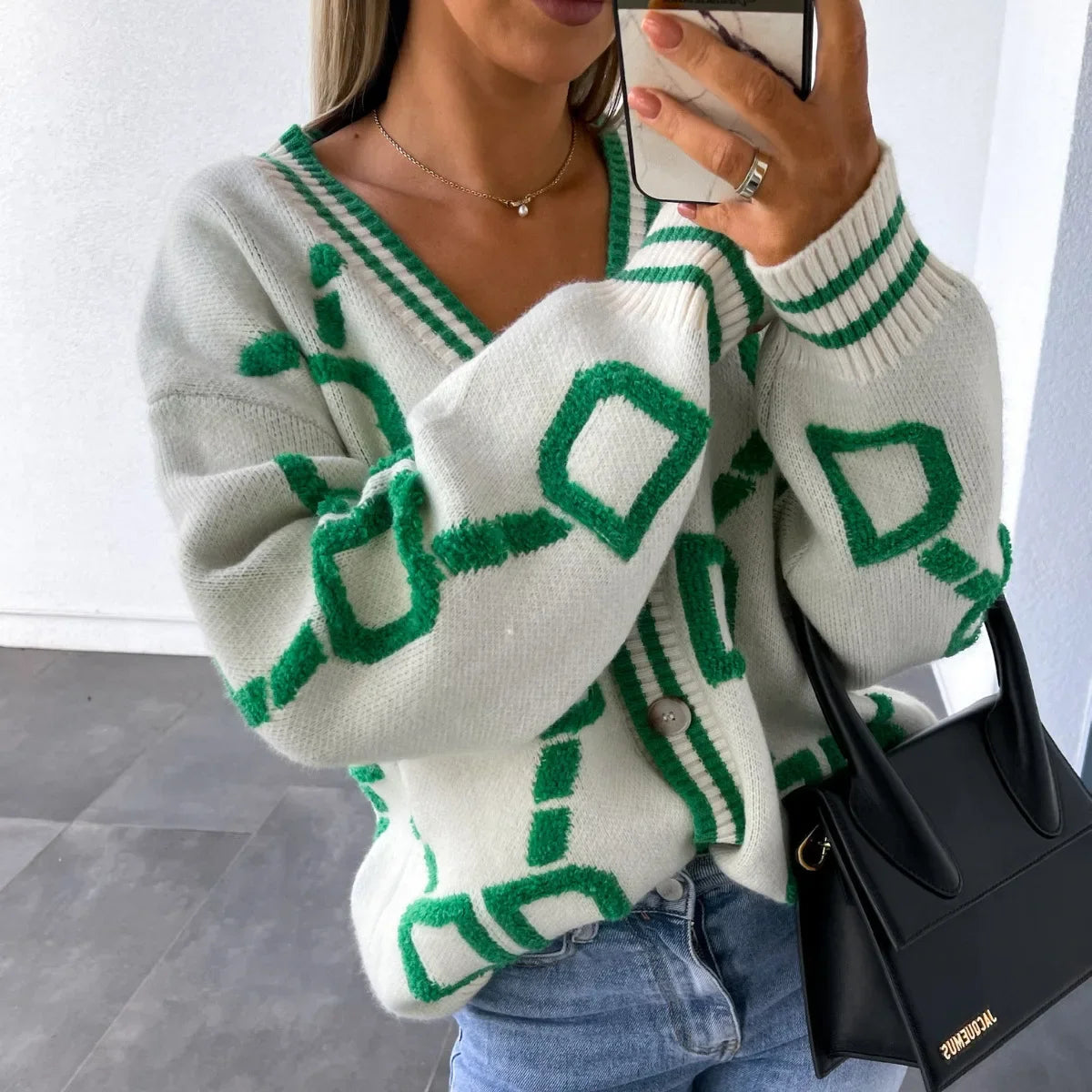 Knit Cardigan – V-Neck Thick Sweater for Women