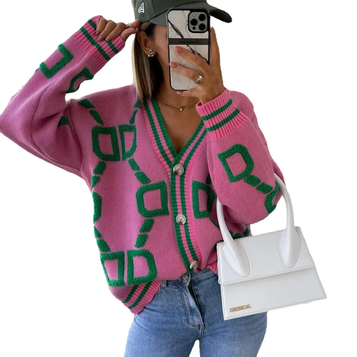 Knit Cardigan – V-Neck Thick Sweater for Women